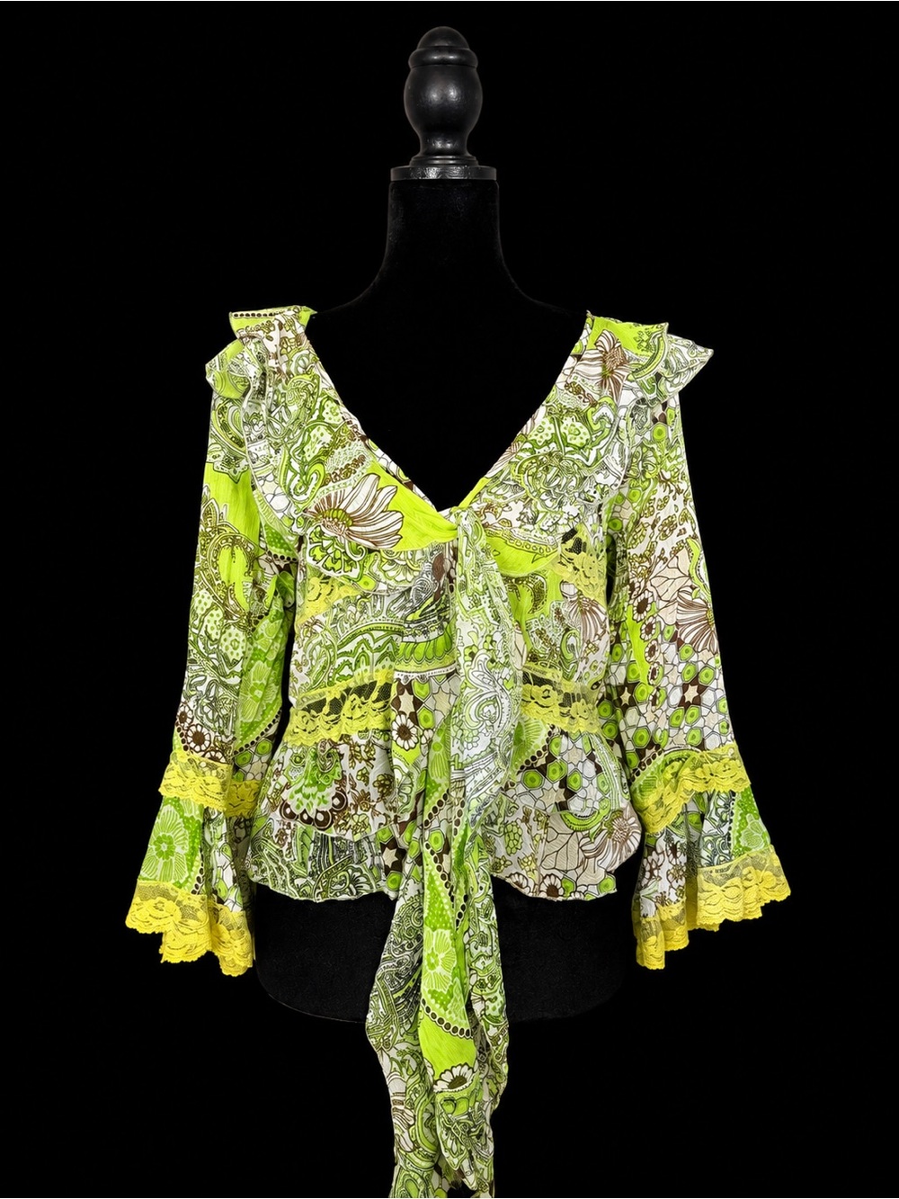 Brighton Paris-Inspired Paisley Lace Tie Front Blouse | Size FR 40 (US 8/M)